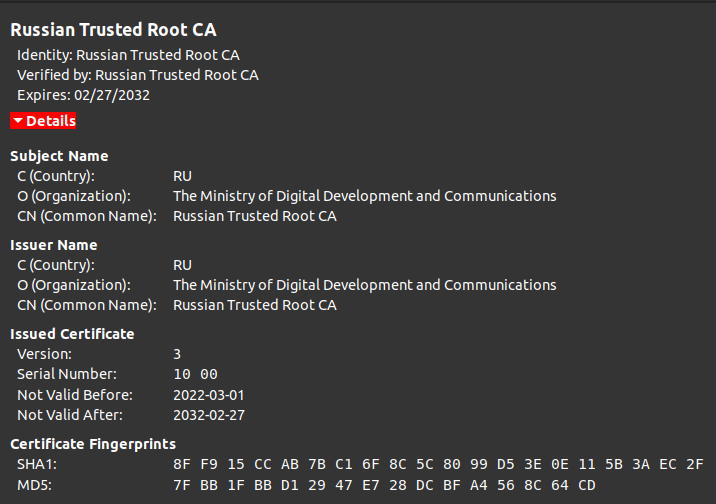 The new “Russian Trusted Root CA” won’t expire for 10 years The new “Russian Trusted Root CA” won’t expire for 10 years